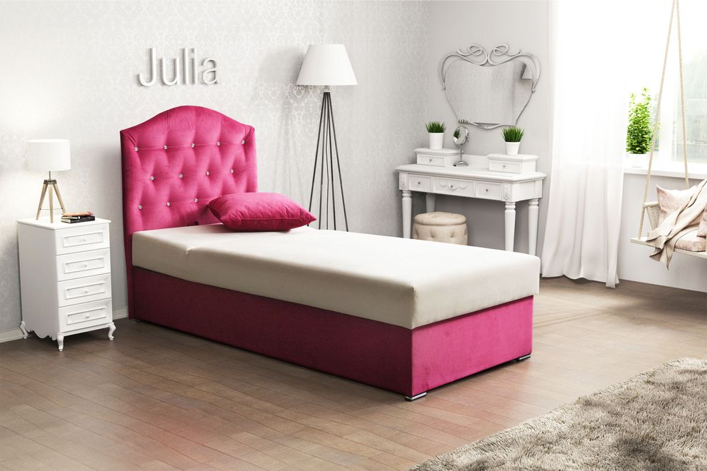 Pink twin size bed w/ storage + mattress set by Skyler Design