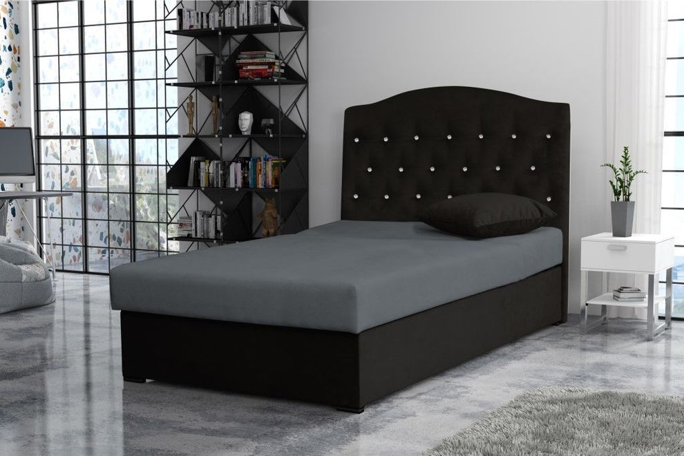 Black full size bed w/ storage + mattress set by Skyler Design