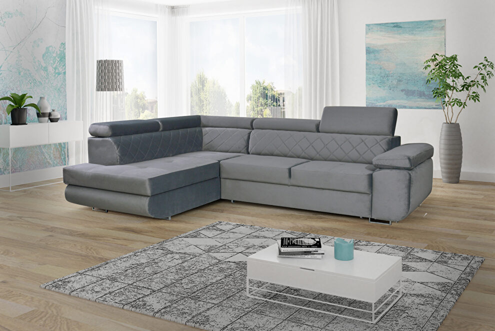 Gray fabric sectional w/ storage and bed by Skyler Design