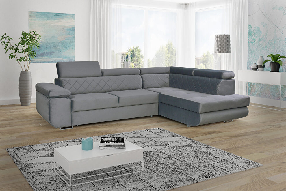 Gray fabric sectional w/ storage and bed by Skyler Design