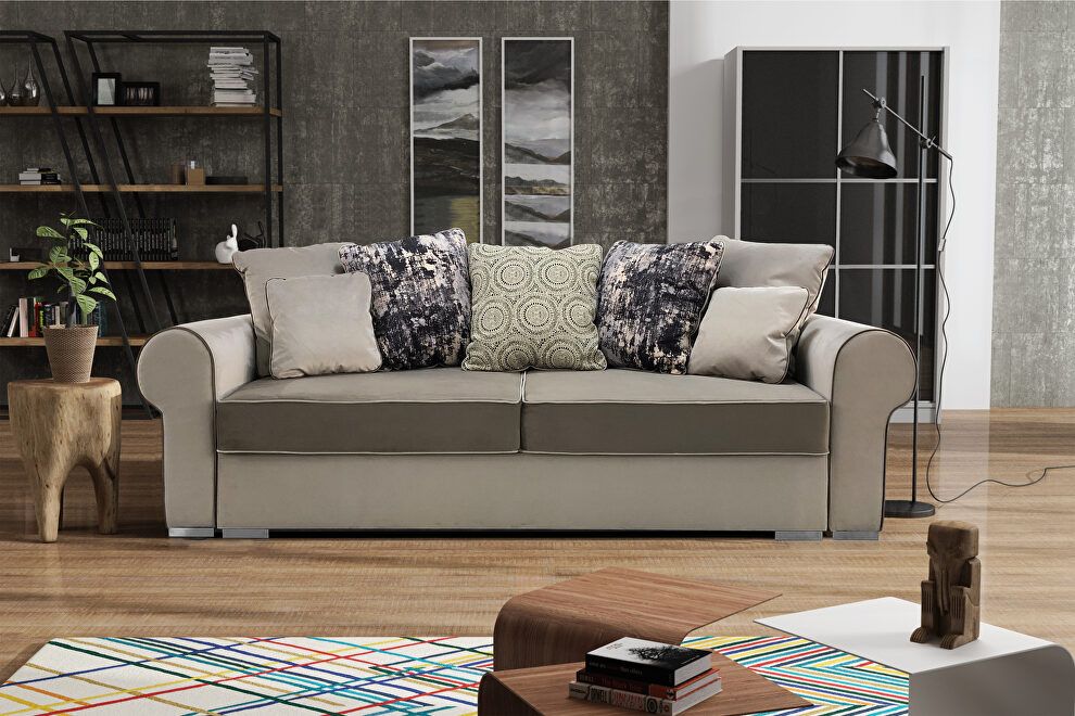 Beige two-toned stylish sleeper sofa by Skyler Design