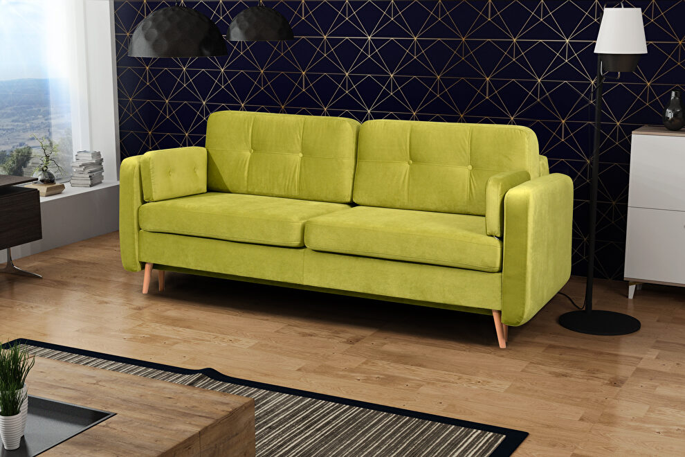 Lime green fabric sofa bed in retro modern style by Skyler Design