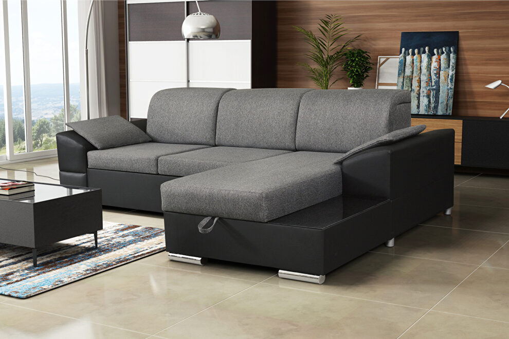 Sleeper sectional sofa in gray by Skyler Design