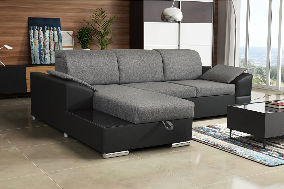 Sleeper sectional sofa in gray left-facing rotation by Skyler Design