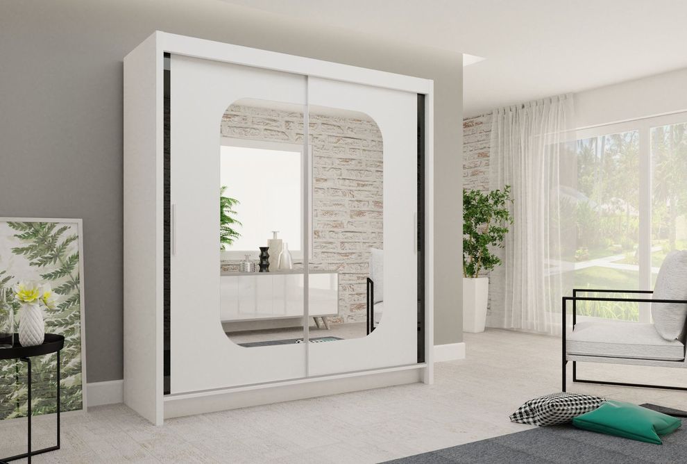 80-inch white sliding mirrored doors wardrobe/closet by Skyler Design