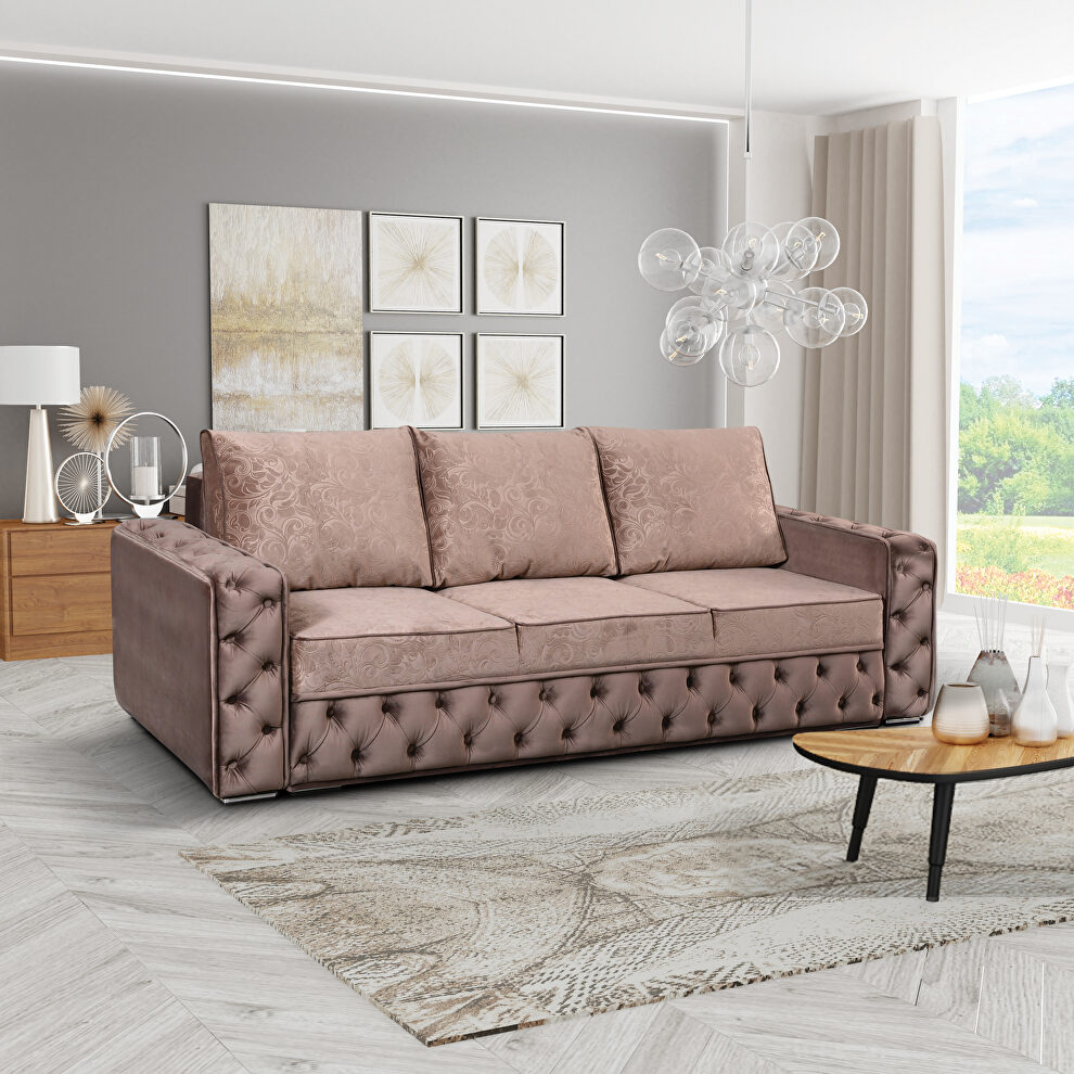 Tufted glam style sleeper sofa bed w/ storage in brown by Skyler Design