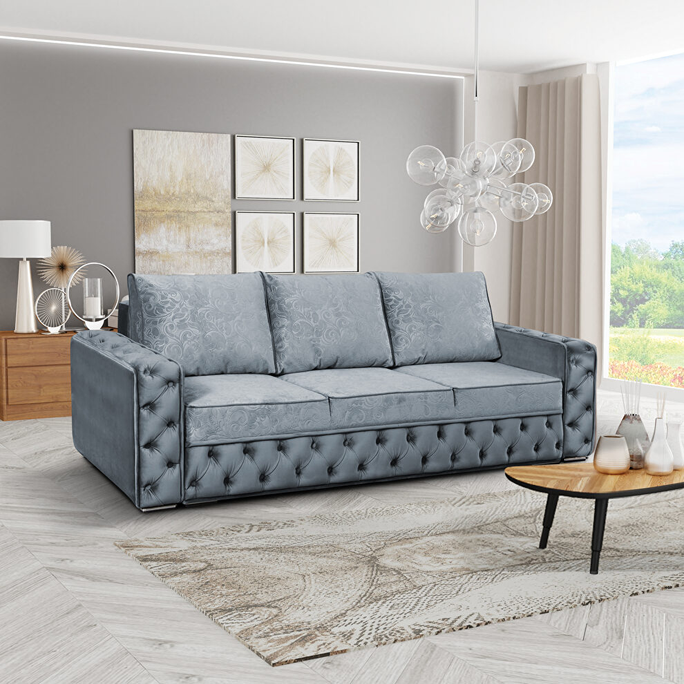 Tufted glam style sleeper sofa bed w/ storage in gray by Skyler Design