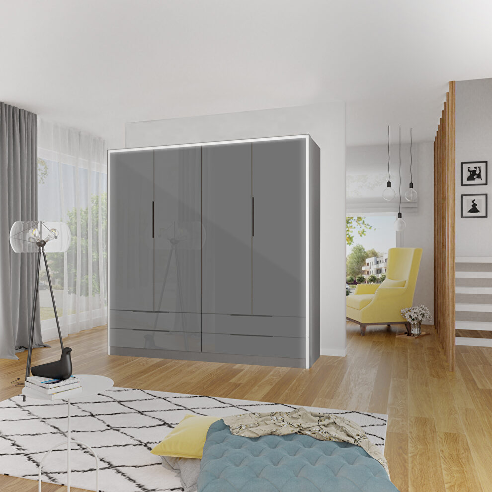 Gray high-gloss 4 door wardrobe in modern style by Skyler Design