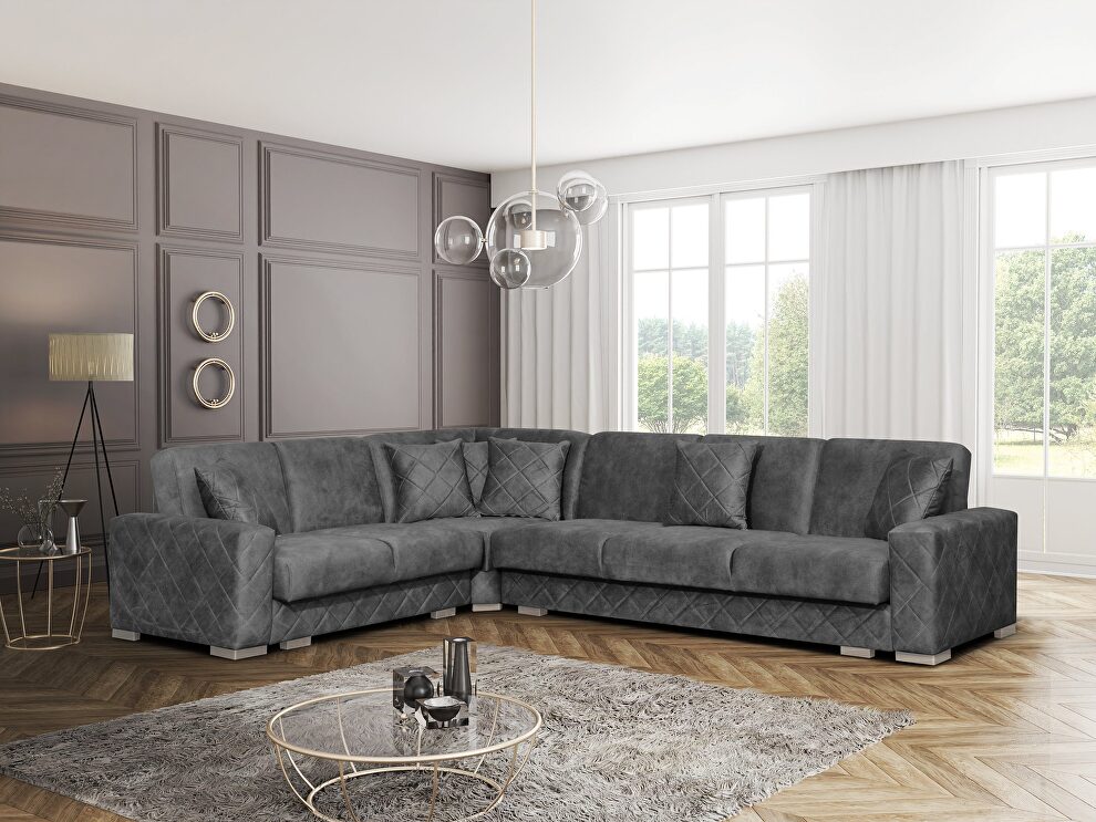 Stylish diamond pattern tufting sectional w/ bed and storage by Skyler Design