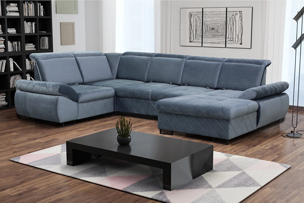 Large family gray fabric size sofa w/ sleeper and storage by Skyler Design