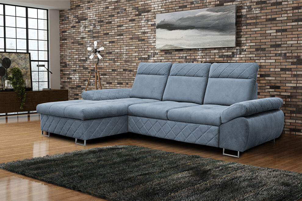 Left-facing gray fabric size sofa w/ sleeper and storage by Skyler Design