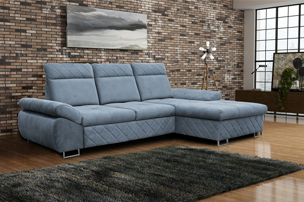 Right-facing gray fabric size sofa w/ sleeper and storage by Skyler Design