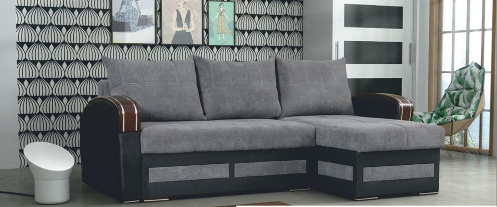 Gray two-toned sleeper sofa w/ storage by Skyler Design