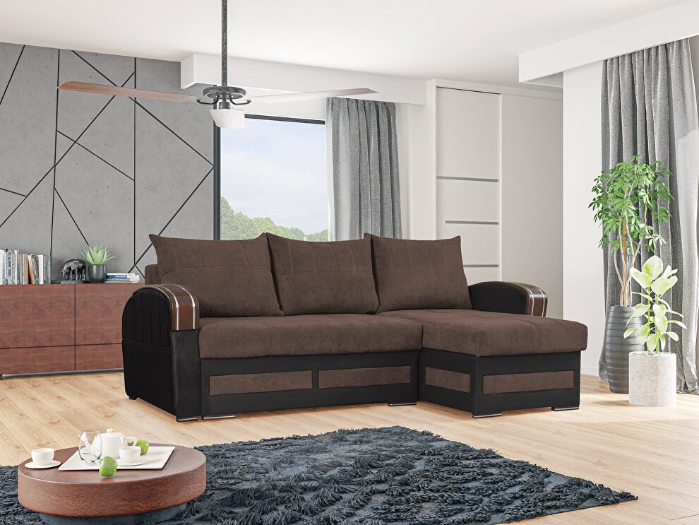 Brown two-toned sleeper sofa w/ storage by Skyler Design