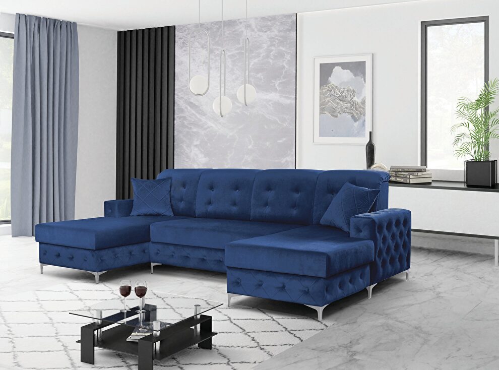 Velvet fabric 2 storage sectional sofa w/ double chaise by Skyler Design