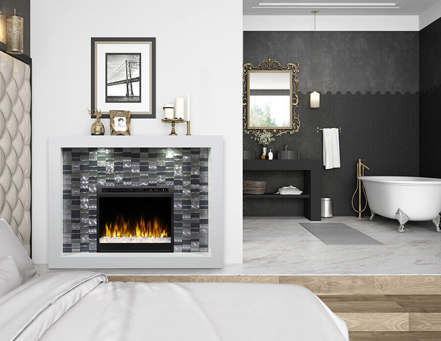 White crystal stylish fireplace unit by Smart