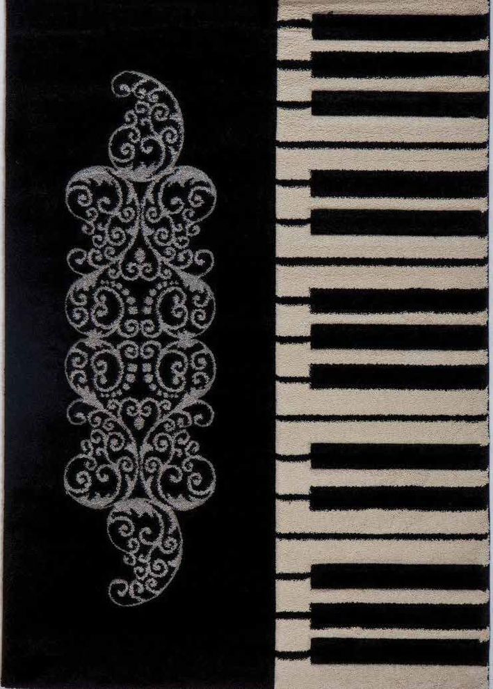 Cream/black piano keyboard 8x11 area rug by Istikbal