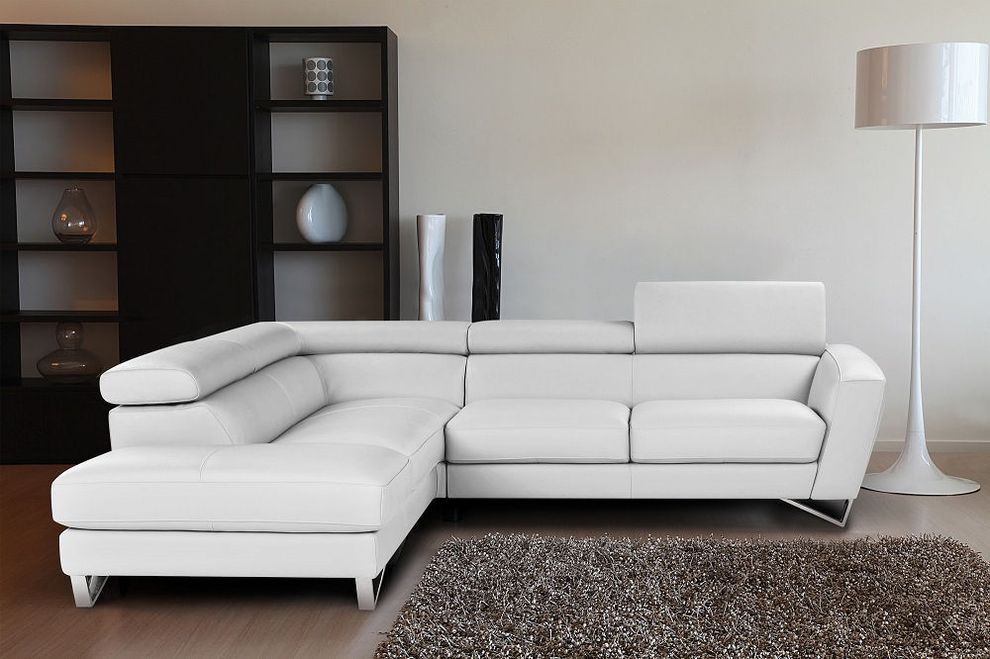 Italian leather sectional in white w/ adjustable headrests by J&M