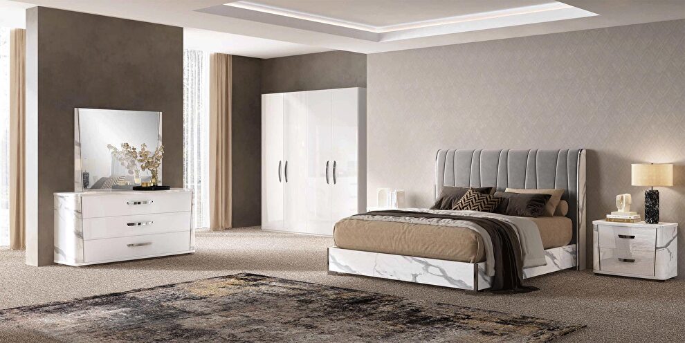 White / gray contemporary sleek style king bed by Status Italy