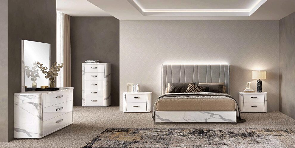 White / gray contemporary sleek style bedroom by Status Italy