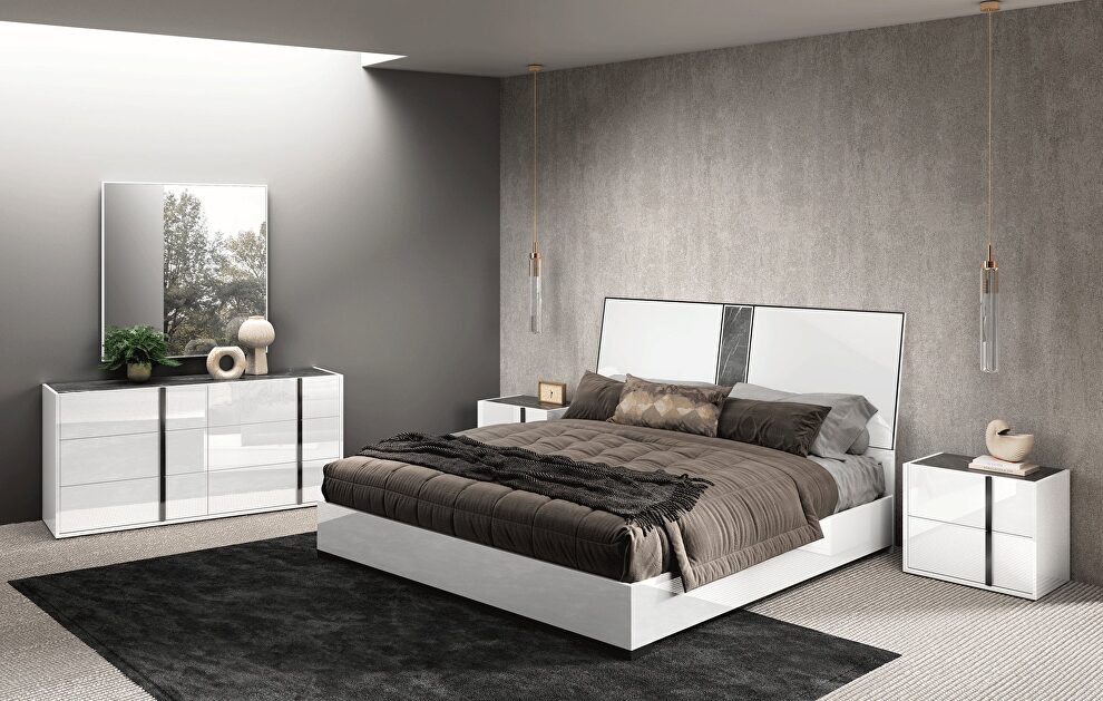 Gray / white marble glass contemporary king bed by Status Italy
