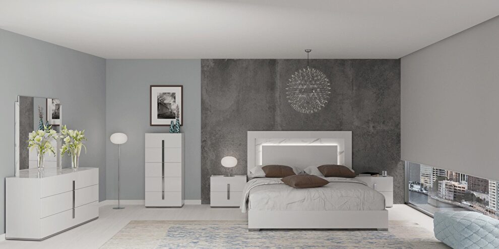 Contemporary European bed w/ lights in headboard by Status Italy