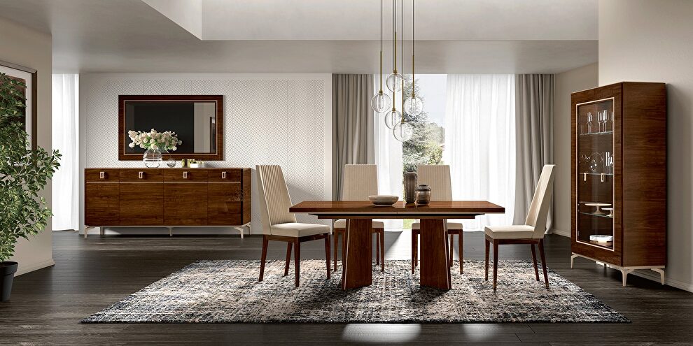 Ultra-modern walnut finish high-gloss family dining table by Status Italy