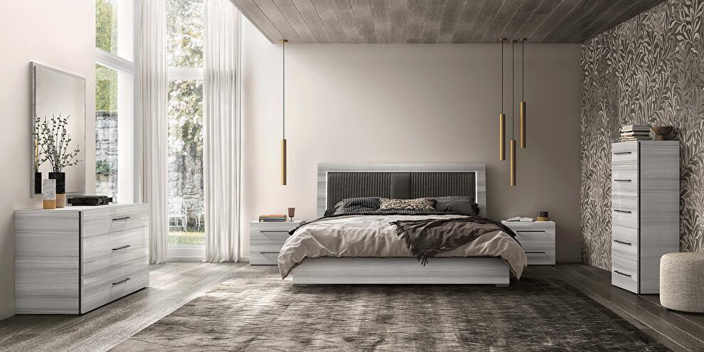 Gray / upholstered headboard modern platform bed made in Italy by Status Italy