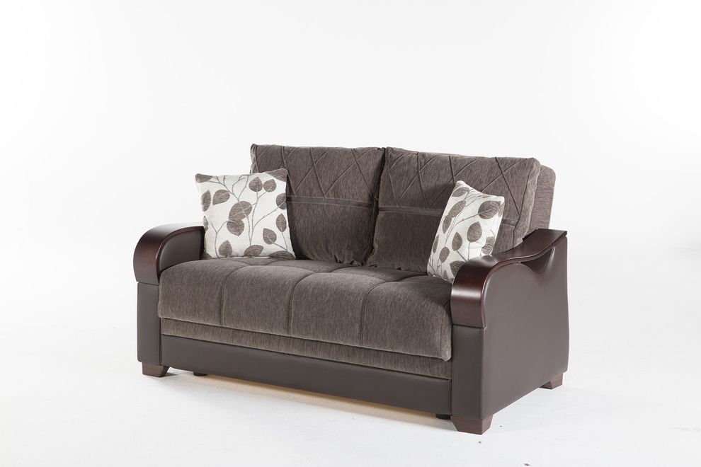Drastic contemporary two-toned brown storage loveseat by Istikbal