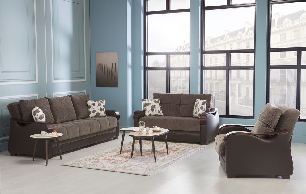 Drastic contemporary two-toned brown storage sofa by Istikbal