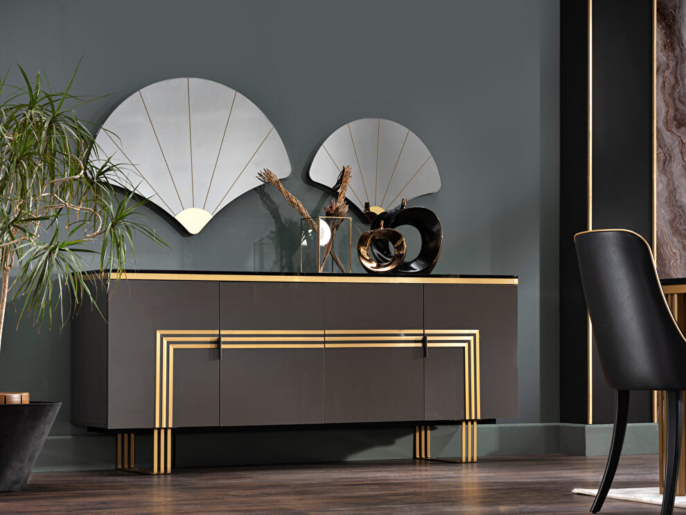 Contemporary glossy gray / gold buffet by Istikbal