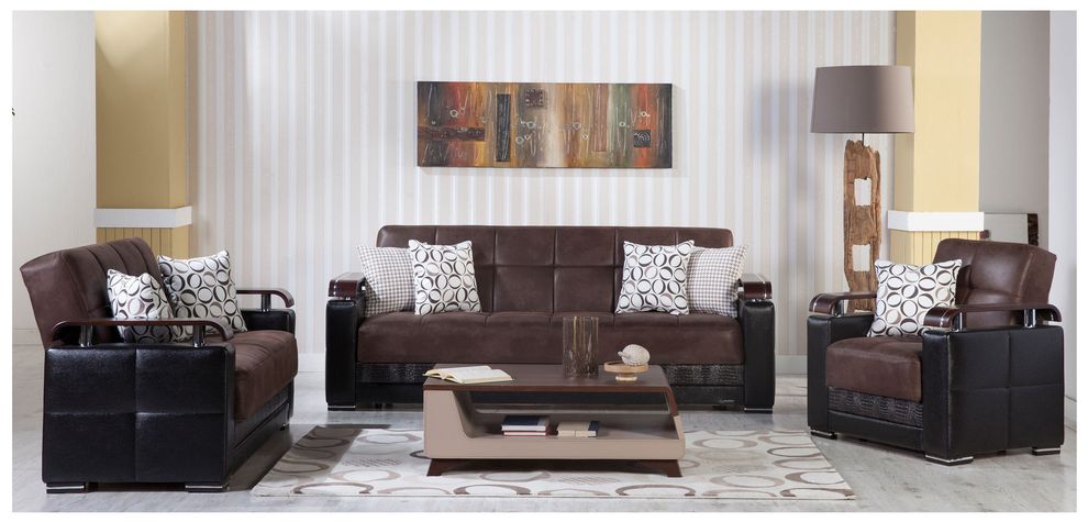Modern dark chocolate fabric storage sofa bed by Istikbal