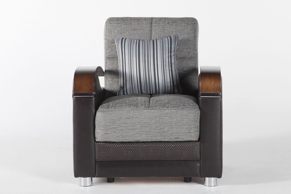 Gray chenille fabric storage chair w/ bed ability by Istikbal