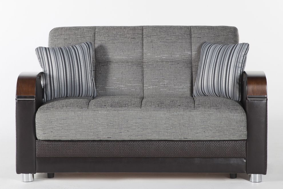 Gray chenille fabric storage loveseat by Istikbal
