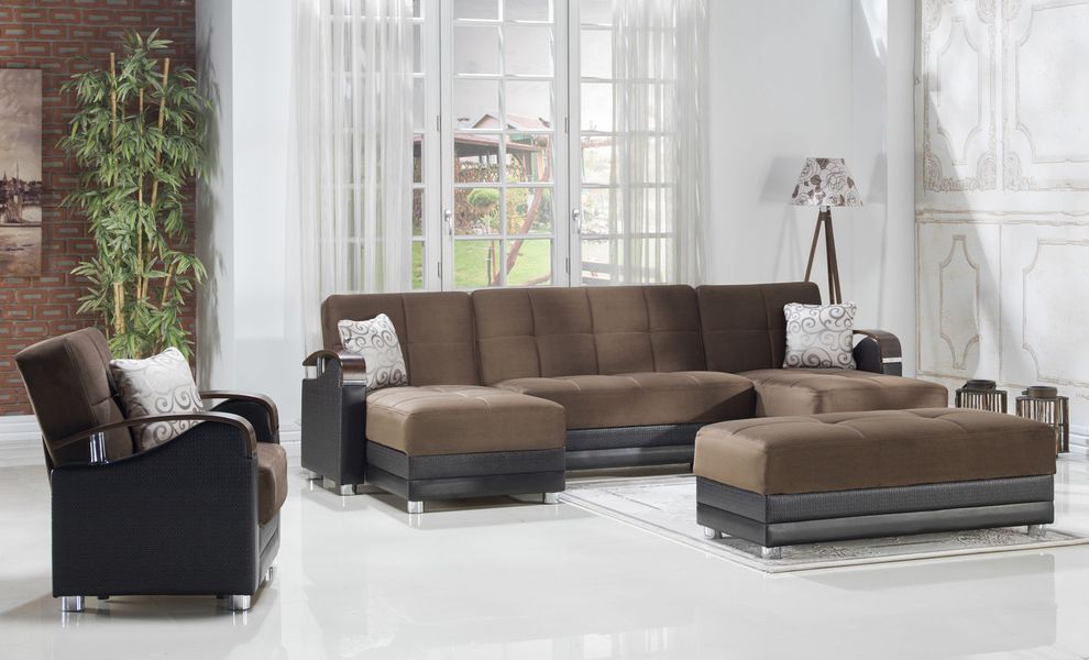 Modular two-toned 3pcs sectional in naomi brown by Istikbal