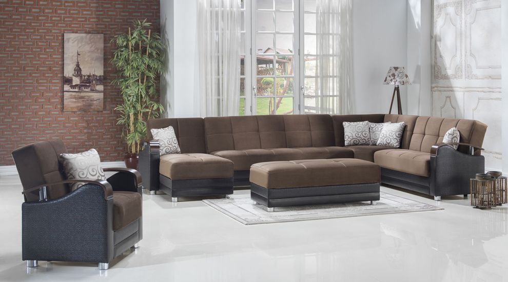 Modular two-toned 4pcs sectional in naomi brown by Istikbal