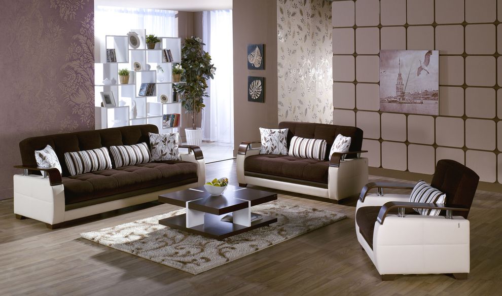 Brown fabric two toned stylish sleeper sofa w/ storage by Istikbal