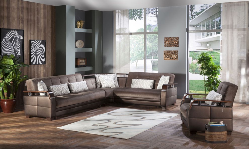 Modern sleeper sofa sectional w/ storage in brown by Istikbal