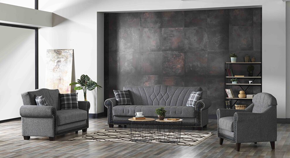 Quality gray fabric storage / sleeper / sit / sleep sofa by Istikbal