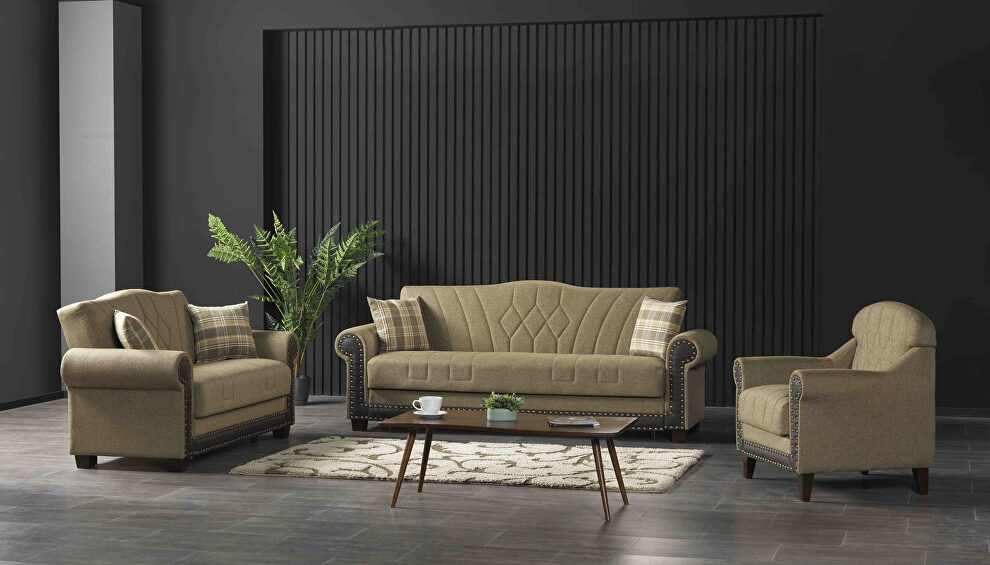 Quality brown fabric storage / sleeper / sit / sleep sofa by Istikbal