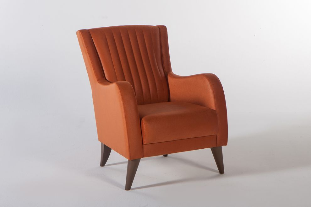 Orange channel tufted back fabric accent chair by Istikbal