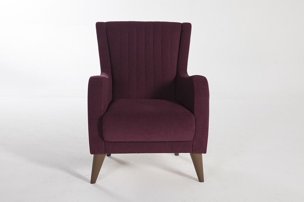 Purple channel tufted back fabric accent chair by Istikbal