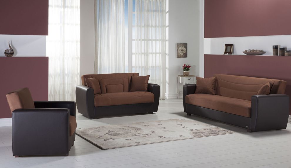 Brown microfiber sofa / sofa bed with storage by Istikbal