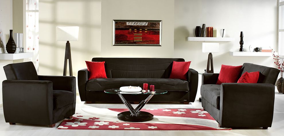Black microfiber sofa / sofa bed with storage by Istikbal