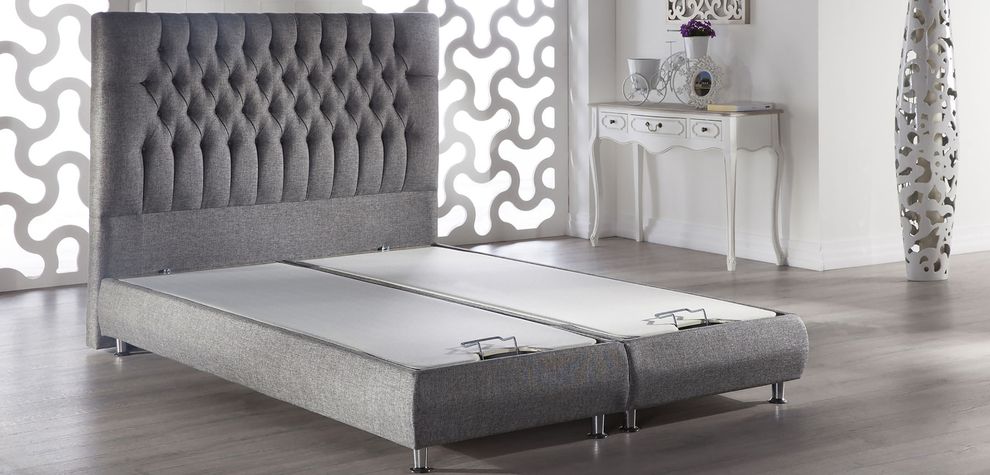 Modern gray fabric bed w/ lift platform by Istikbal