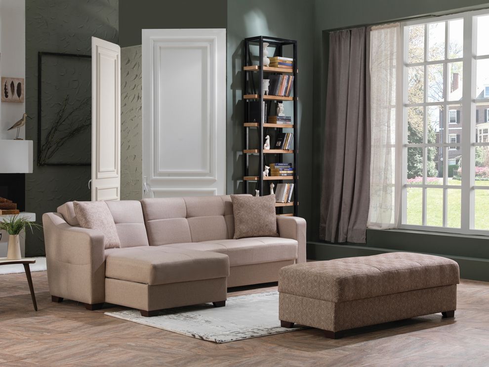 Fabric reversible casual style sectional w/ storage in lt brown by Istikbal