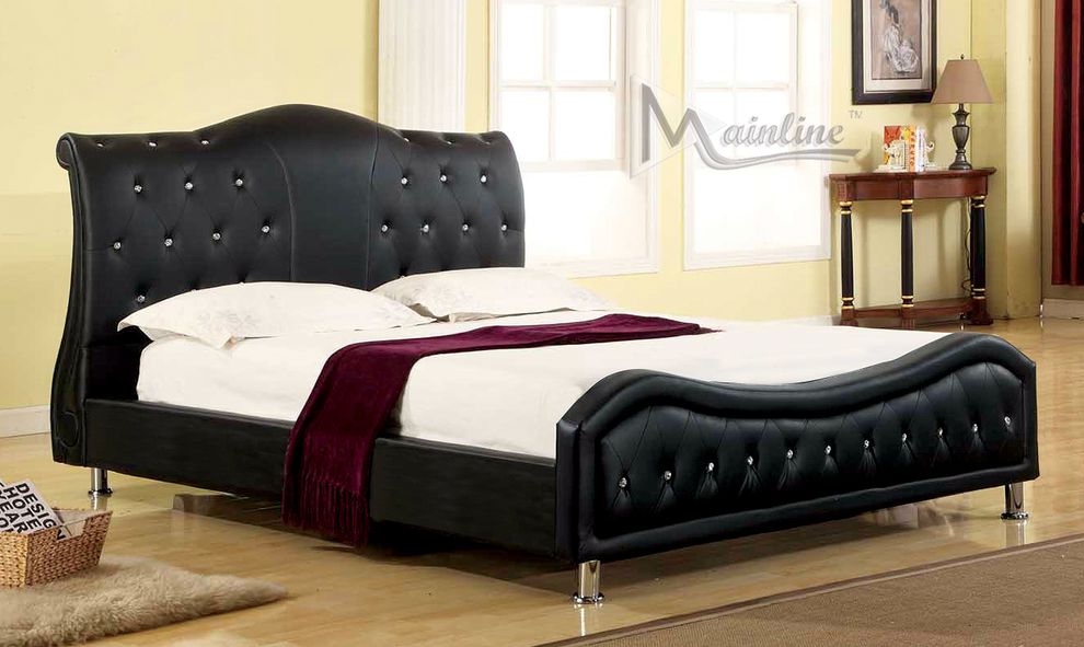 Black leatherette tufted headboard platform bed by Mainline