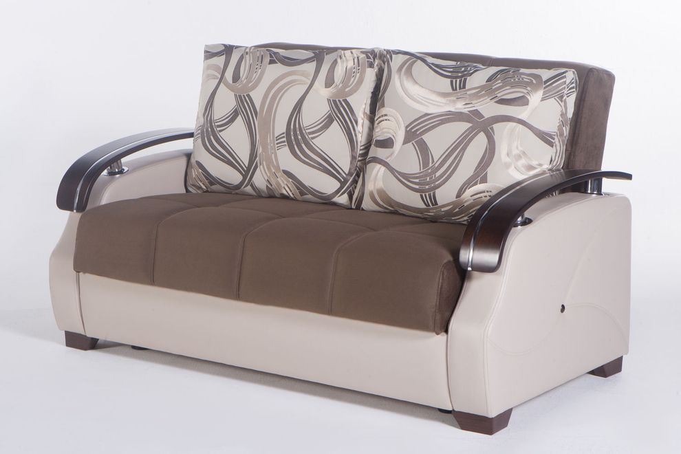 Brown/cream convertible loveseat with storage by Istikbal