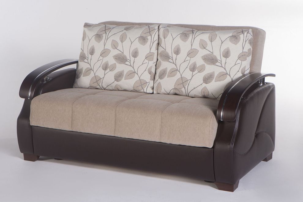 Tan/espresso covertible loveseat w/ storage by Istikbal