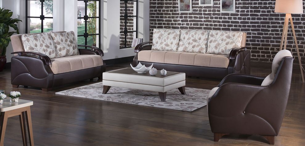 Tan/espresso covertible sofa bed with storage by Istikbal
